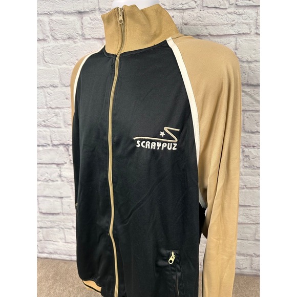 Vintage RARE SCRAYPUZ Track Jacket Full Zip Black Tan‎ White Stripe Size 2X - Picture 2 of 10